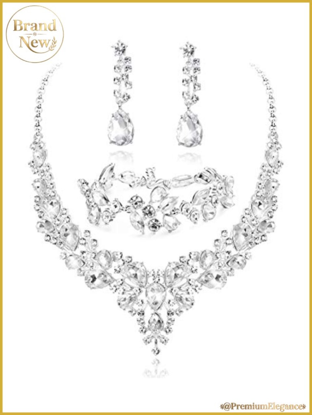 Teardrop Rhinestone Crystal Bridal Jewelry Set Necklace Earrings Bracelet